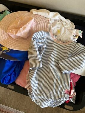 6-12 month ruffle butts swimsuit and matching sunhat all UPF 50+